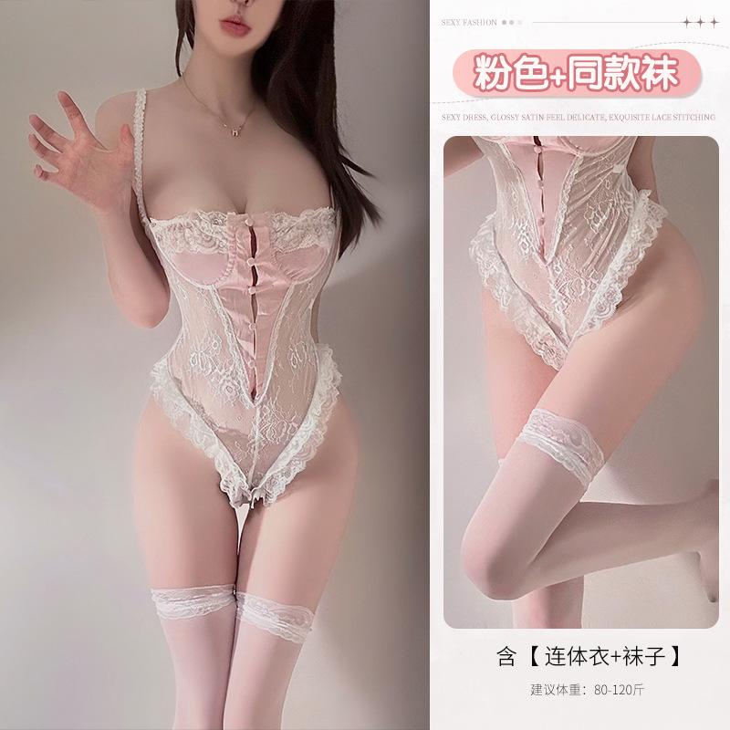 Sexy lingerie women's French shapewear one-piece pure desire small breasts gather lace lace pajamas set