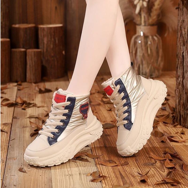 2025 autumn and winter high-top velvet dad shoes new Korean version of female students thick-soled heightening casual cotton shoes to keep warm