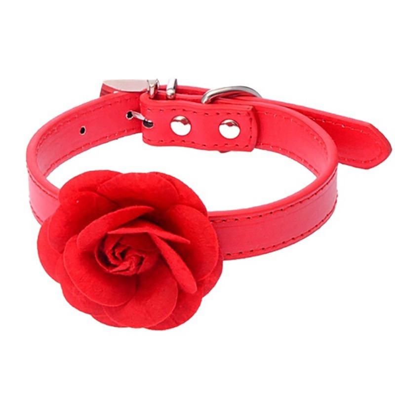 Rose Flower Leather Collar with Adjustable Buckle for Small Middle Dog Teddy Pet Supply