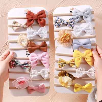 5 pièces/lot Bandeau élastique en nylon pour bébé Nouveau-né Joli nœud en dentelle à fleurs Bandeau pour fille Nourrisson Tout-petit Accessoires de cheveux doux pour bébé