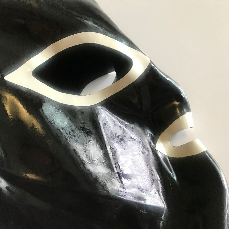 Black Latex Hood Rubber Mask With Hairpieces Wigs Bows Neck Lace Hoods
