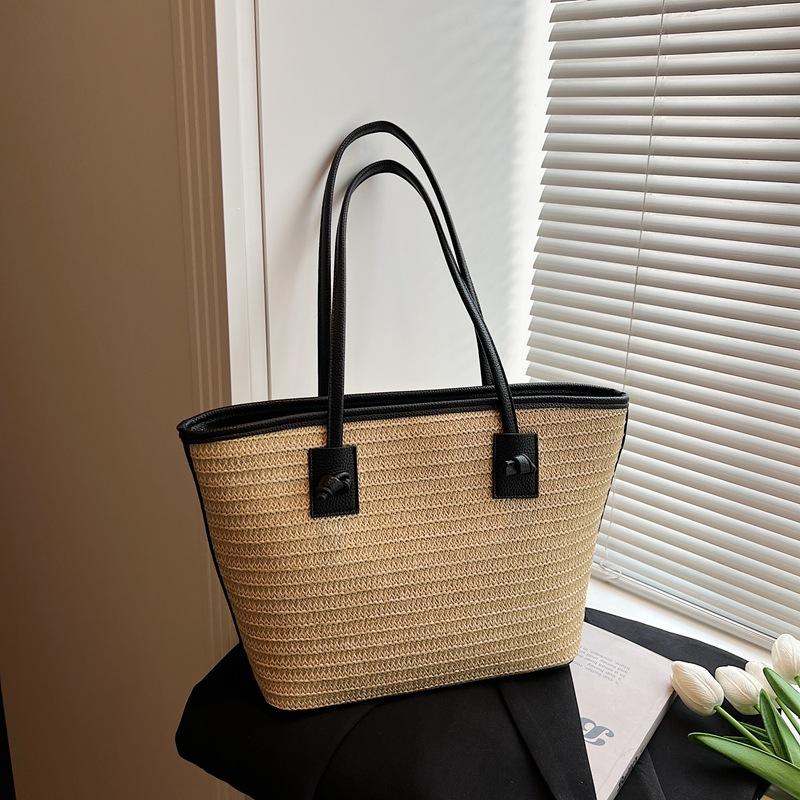 

Large capacity straw woven bag women s new fashion versatile shoulder bag beach portable woven tote bag чёрный