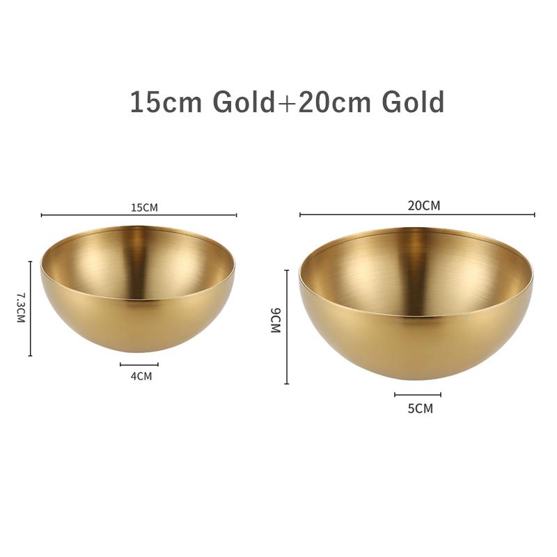 2Pcs Stainless Steel Noodles Salad Bowl Silver Gold Kitchen Fruit Ramen Bowls Egg Mixing Food Container Korean Tableware 15/20cm