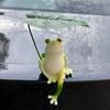 2Pcs/Set Garden Frog Figurine Mini Fishing Frog Statue Sitting Frog Holding Leaf Umbrella Pond Angler Frog Sculpture for Yard Landscape Indoor Outdoor