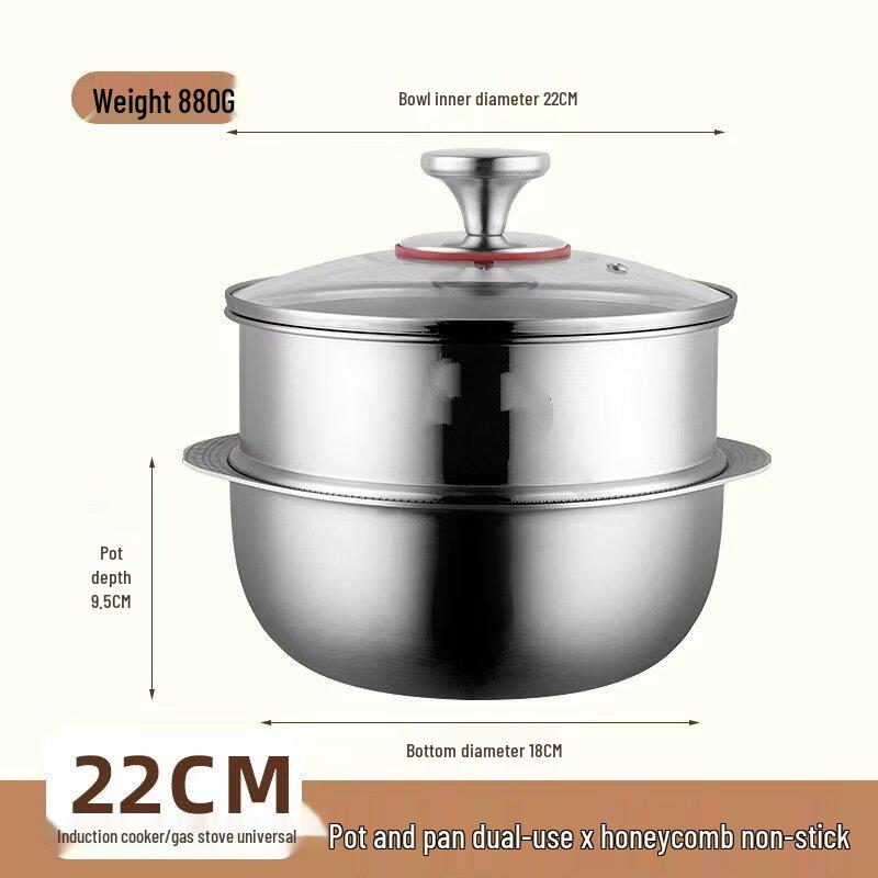 

ZISIZ 22cm Honeycomb Non-stick Double-Handle Soup Pot
