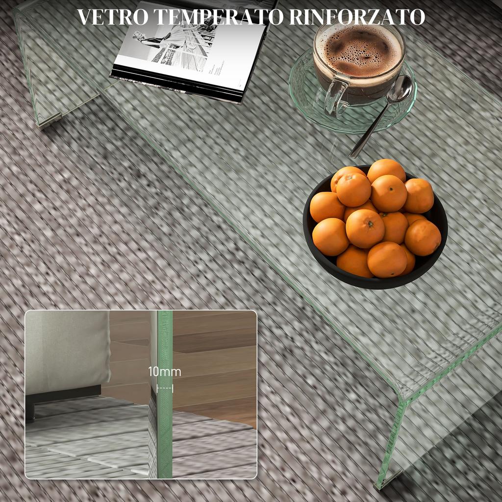 Modern Tempered Glass Living Room Coffee Table with Monobloc Design, 100x50x35 cm, Transparent