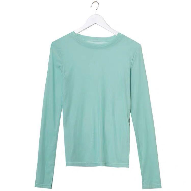 

Женская летняя тонкая рубашка с длинным рукавом Hyuna Style Mesh Ice Silk 2025 года One Size циан/зелёный