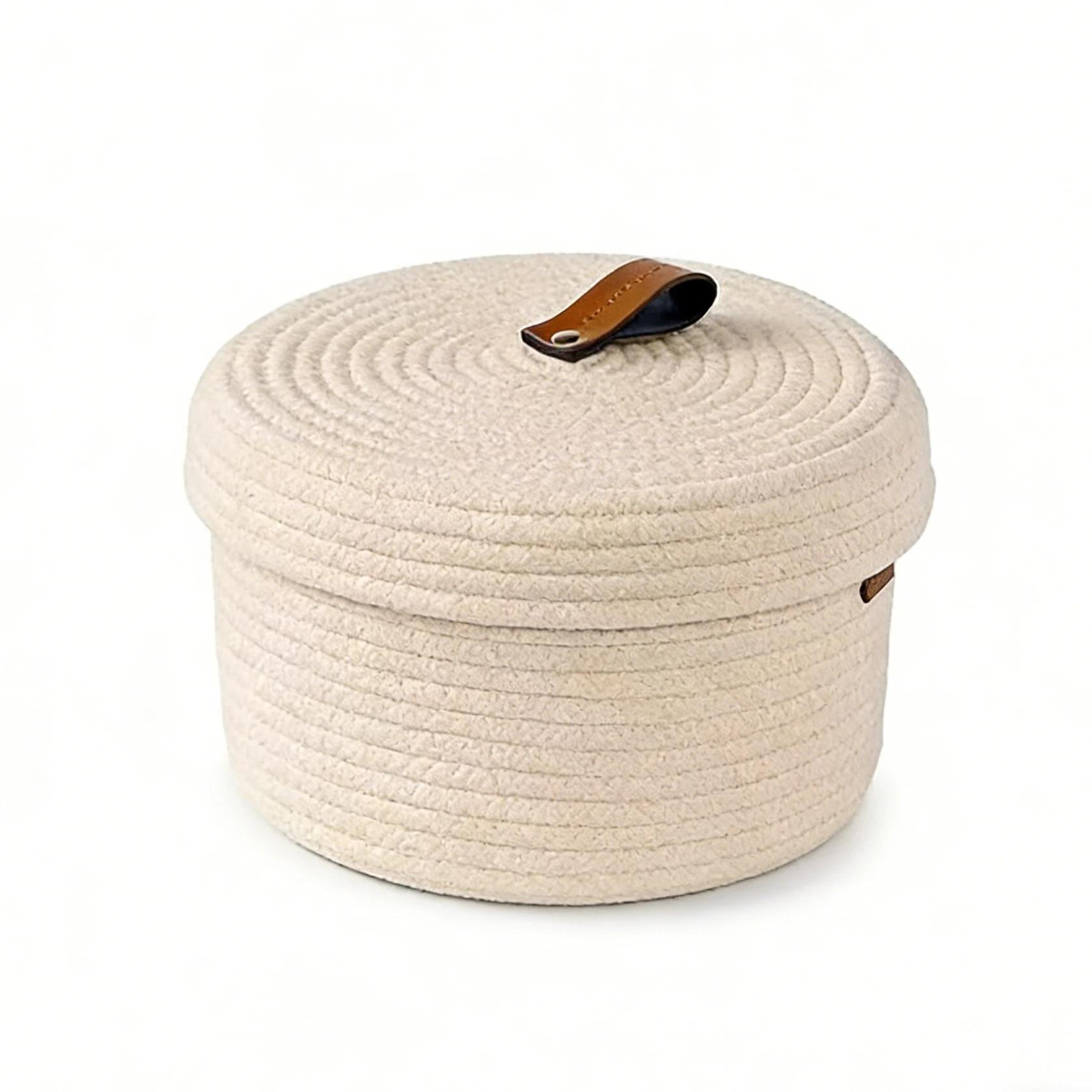 Cotton Rope Woven Tea Table Top with Lid Miscellaneous Sorting Basket Desktop Cosmetics Storage Basket Cesta De Ropa Sucia Small бежевый 6590₽