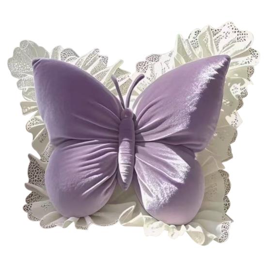 Butterfly Throw Pillow Plush Butterfly Pillow with Lace Ruffle Decorative Bedroom Cushion for Living Room Sofa Couch Bed Car