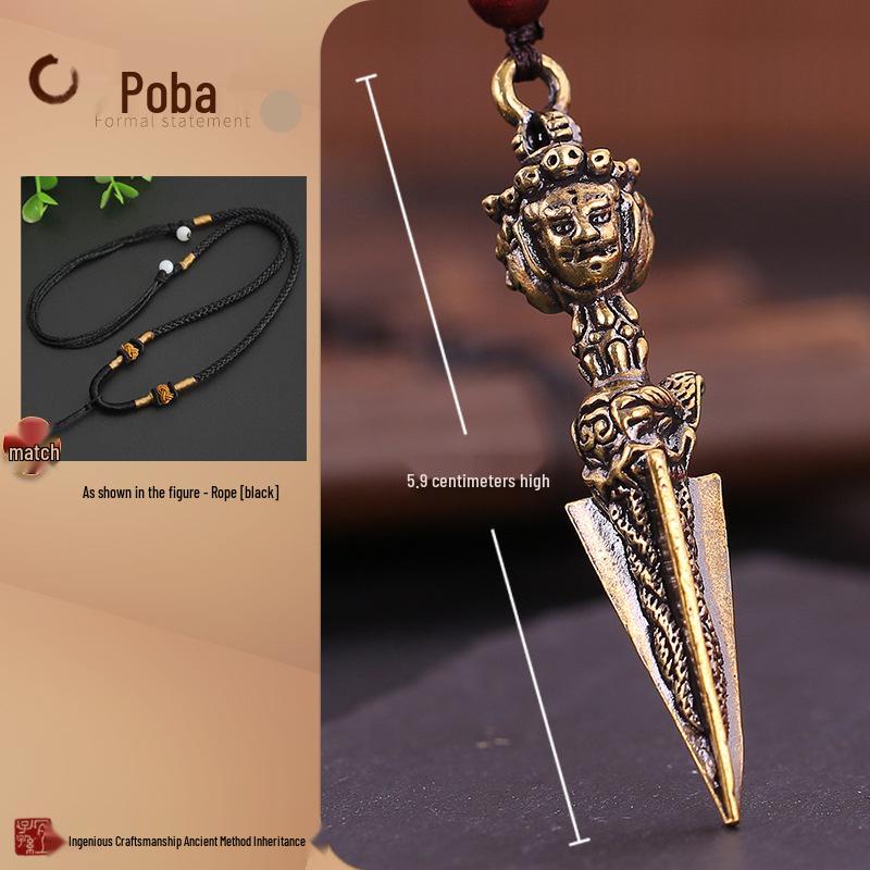 Brass Three-Sided Phurba Vajra Pendant: Tibetan Buddhist Ritual Necklace Ornament