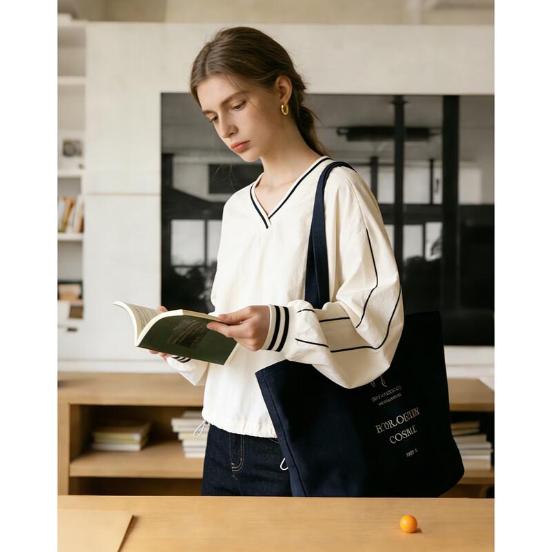 Demana Sporty Ribbed V-neck Color-block Sweatshirt S
