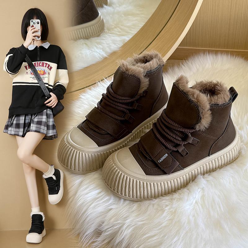 Autumn Winter Plush Women High Top Sneakers Fashion Comfortable Platform Cotton Shoes Outdoor Non-slip Women's Shoes Botas Mujer