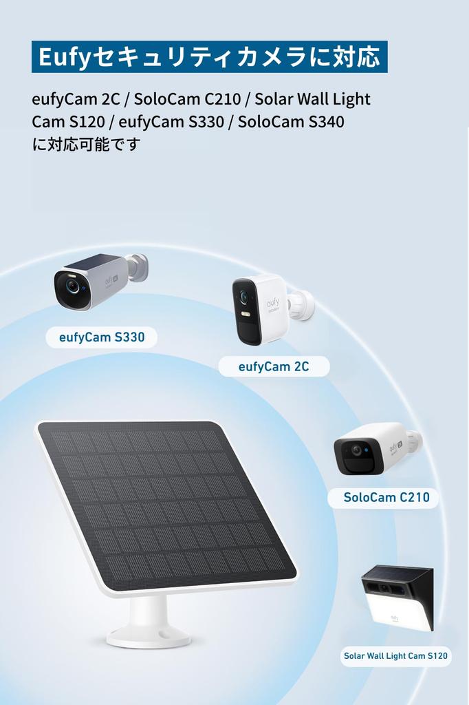 Eufy Solarpanel Outdoor-Kamera Stromversorgung Solarpanel bis zu 3W Kompatibel mit eufyCam SoloCam Solar Wandleuchte Cam eufyCam eufyCam S3 und SoloCam