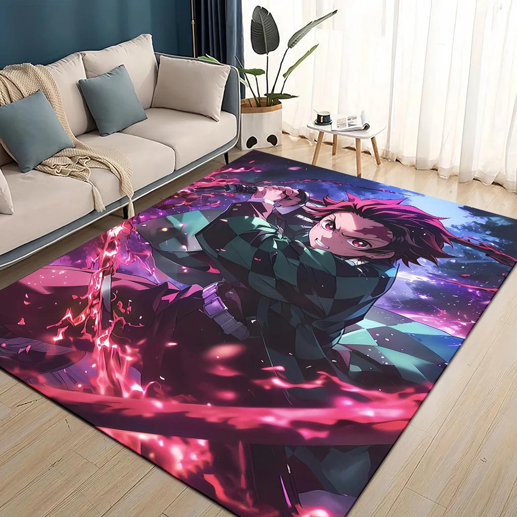 3D Demon S-Slayer Cartoon Kamado Nezuko Anime  Carpet Rug for Living Room Bedroom Home Sofa Decoration,Kid Non-slip Floor Mat