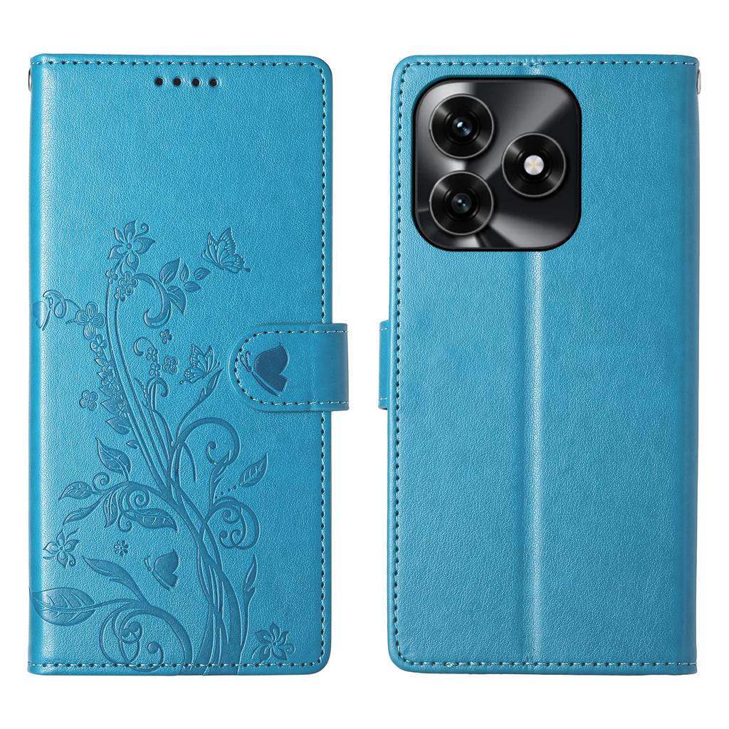 Wallet Case for Honor X5c Plus 4G / X5c 4G / Play10A 4G Butterfly Floral Imprint PU Leather Phone Cover with Wrist Strap