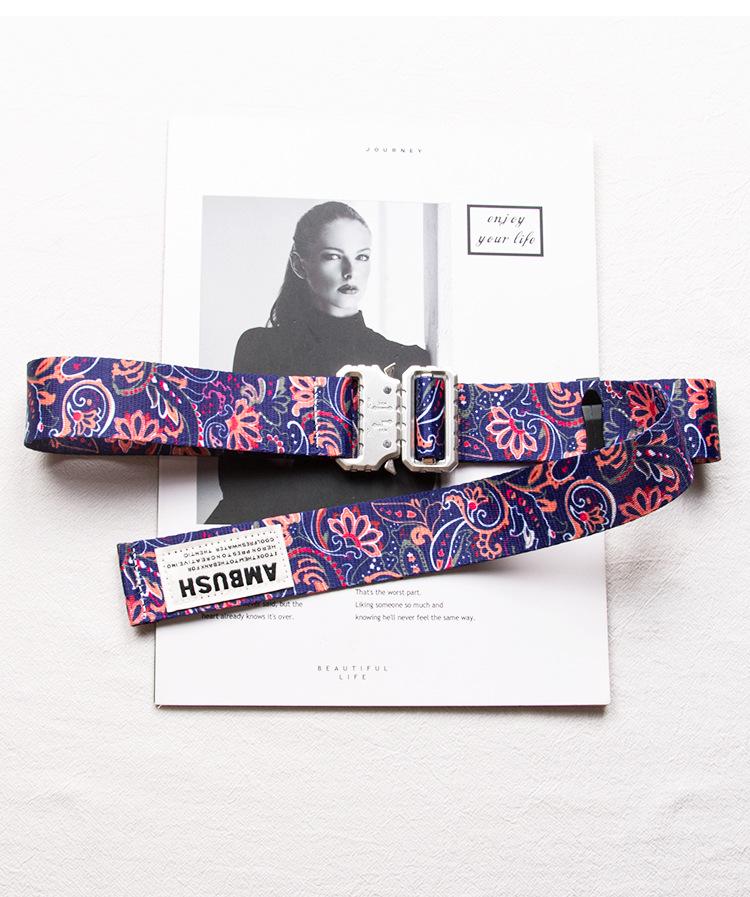 Men s & Women s Trendy Cashew Flower Canvas Belt with Cobra Buckle