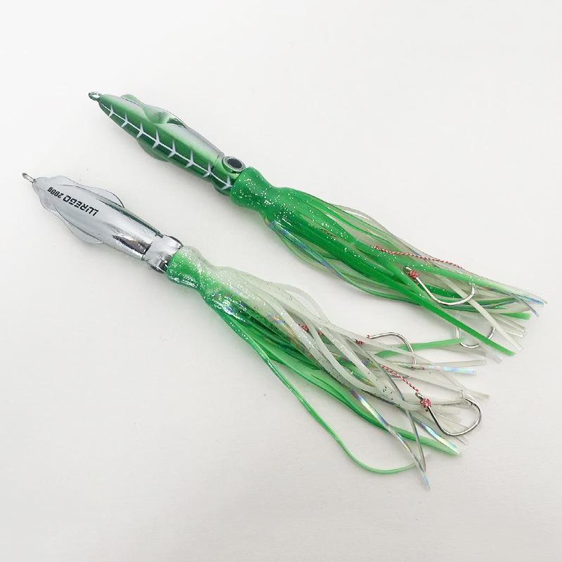 Leuchtende galvanisierte Oktopus-Tintenfisch-Köder, Doppelhaken, 60-200g Blei-Fisch Eisenplatten-Köder.