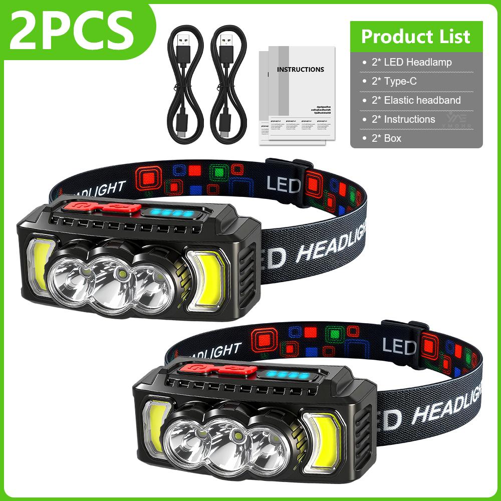 USB C Rechargeable COB LED Headlamp Powerful Headlight 18650 Super Bright Waterproof Head Torch For Outdoor Fishing Accessories