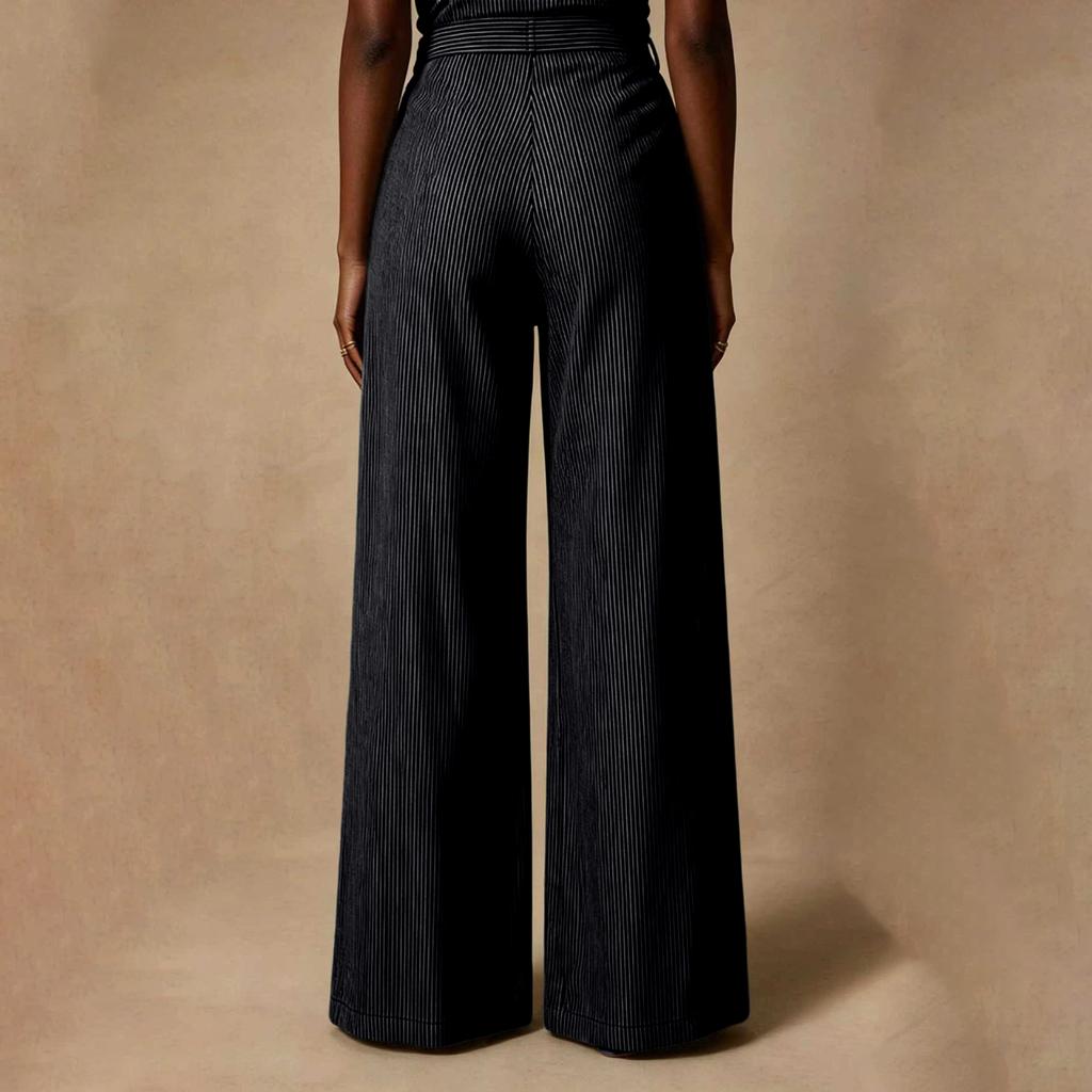 Women's High Waist Striped Wide Leg Pants Retro Casual