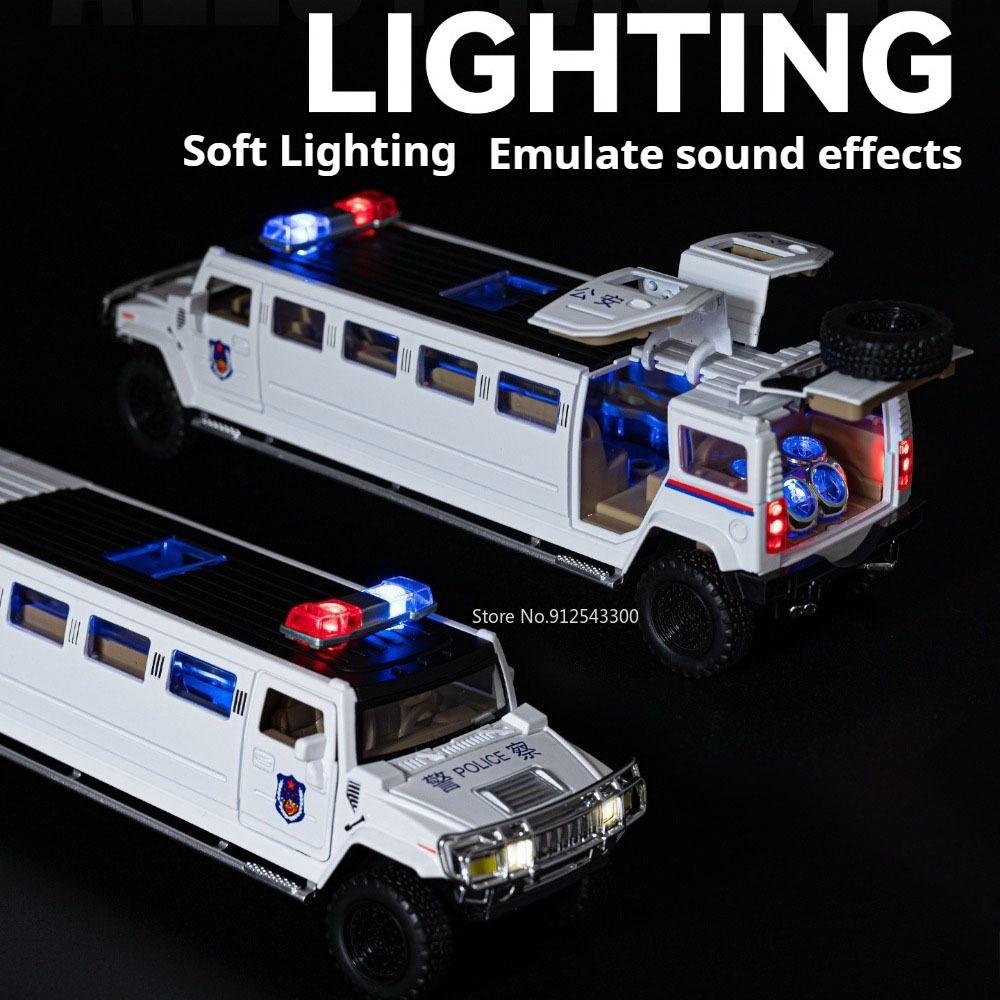 1:32 Extended Alloy Police Car Model Toy Doors Opened Sound Light Off-road Vehicles Metal Body Models for Children's Puzzle Toys