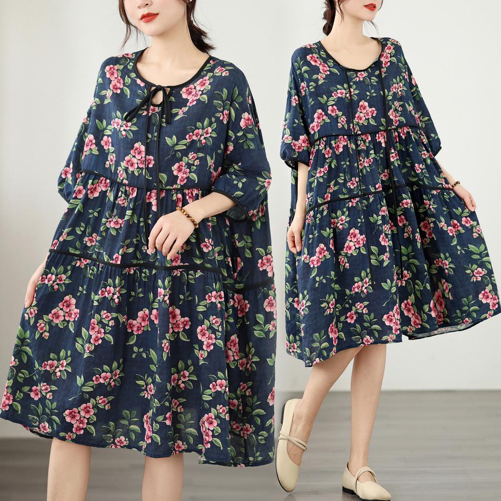 DIMANAF Nuovo 2026 Donna Taglie Forti Estiva Abito Lungo Morbido Oversize Maxi Donna Floreale Cotone Vestito da Sole Spiaggia