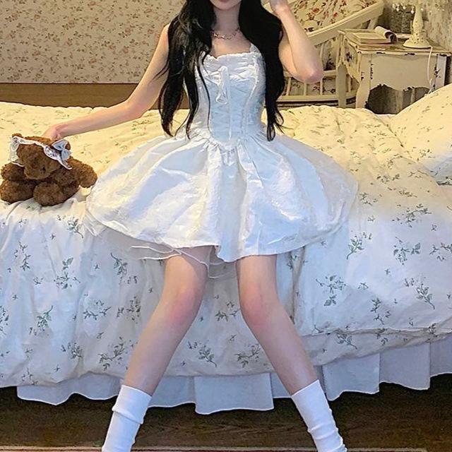 QICED Curea Jacquard Relief Rochie Albă Mică Rochie Prințesă Pompadour Rochie Pură Dorință De Curea Bărbat Mic