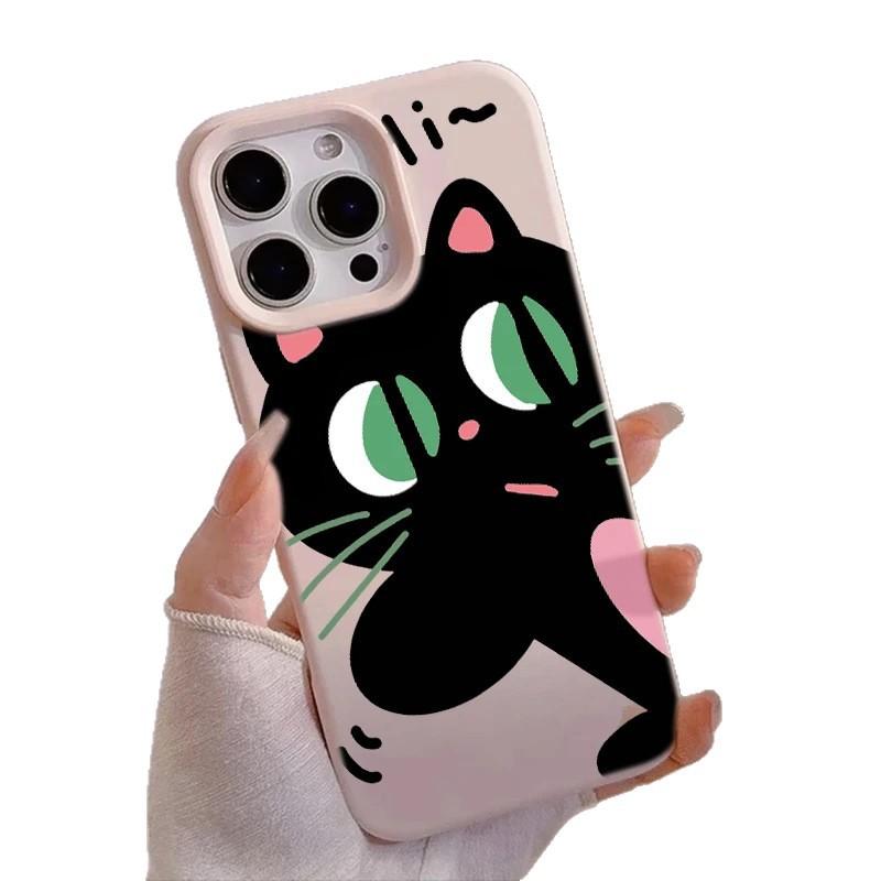 Adorable Big-eyed Black Cat, Suitable for Apple iPhone16/17pro Mobile Phone Case 14 Glutinous Rice 13 Liquid 12 Large Holes 15