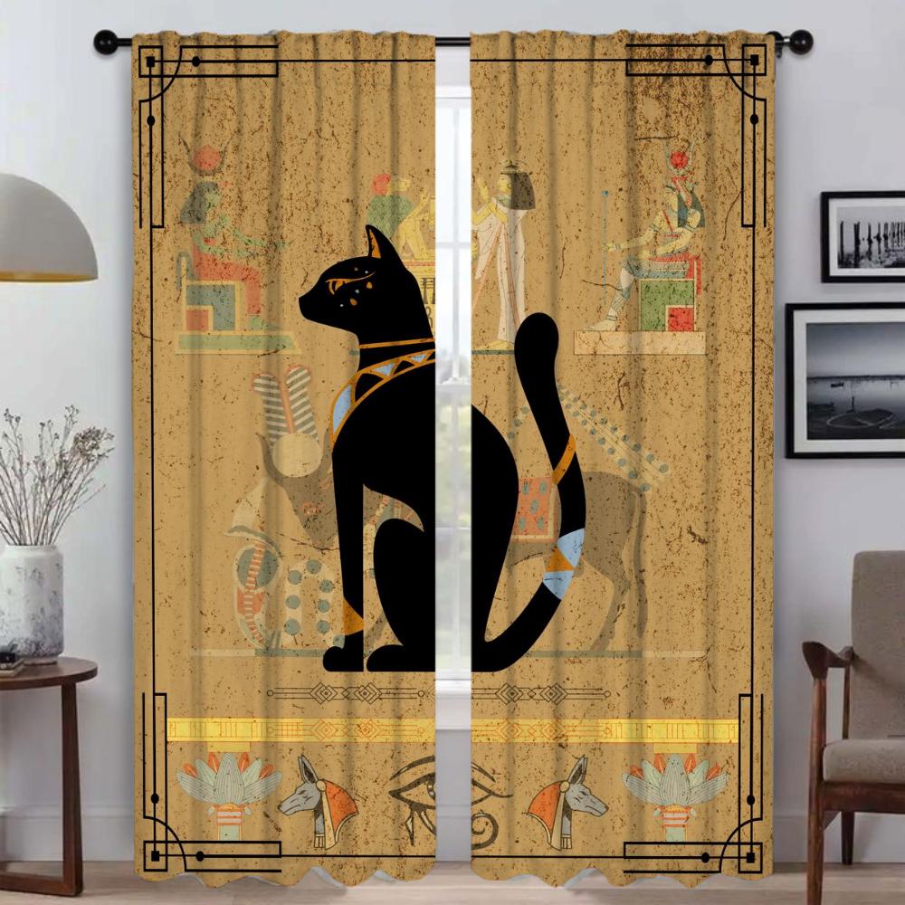 Egipskie Kamienne Statuetki Eleganckie Zasłony Pokojowe 2 Sztuki Zasłona do Salonu Domowe Zasłony Wewnętrzne na Kamerę Tiul do Sypialni