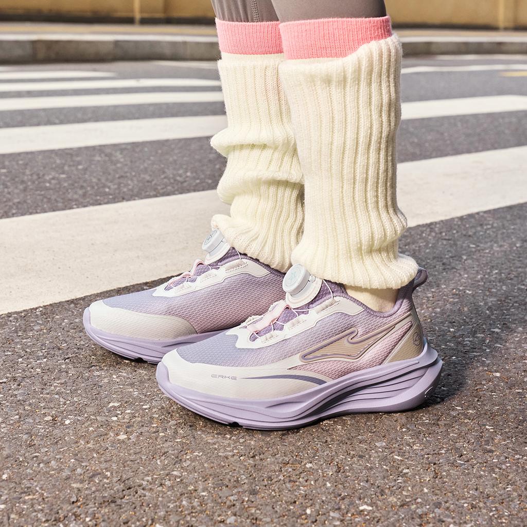 Hongxing Erke Childrens Running Shoes With Magic Rotation Technology And Gradient Logo Kids sneaker Mist-Purple Pink Crystal-White 65125303049-706