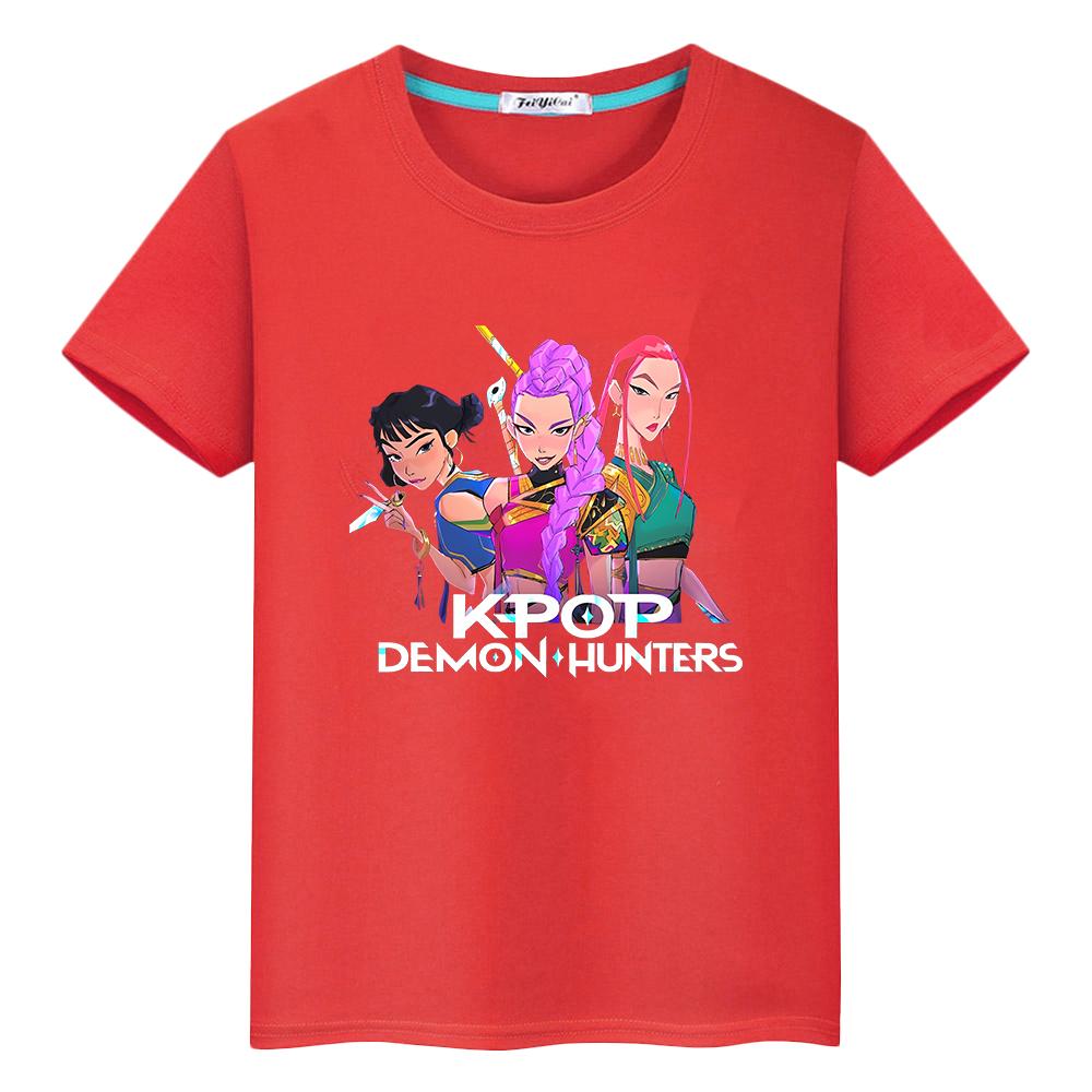 kpop demon hunters Print 100%Cotton Cute Tees y2k Christmas t shirt for kids boy 10year anime Short  Kawaii Tops girls clothes
