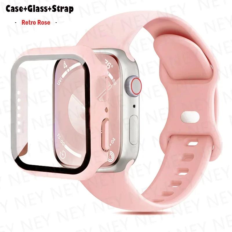 Glas+Gehäuse+Armband Für Uhrenarmband 44mm 41mm 45mm 40mm 38mm 42mm Silikonarmband iWatch Serie 9 8 3 4 5 6 SE 7 Armbänder