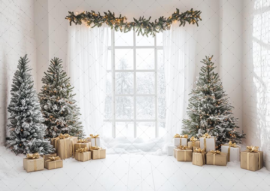 Christmas Home Decoration Background Xmas Tree Toy Gift Winter Window Family Kids Party Christmas Photography Backdrop