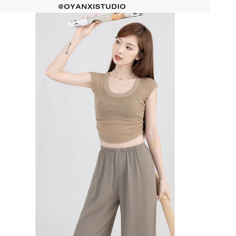 

Ouyang Xi Time Short Sleeve Slim Fit Slim Looking Outfit Top