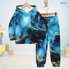 Kids Boys Girls Marble Printed Hooded Two Piece Set Long Sleeve Sweatshirt And Cuffed Pants Blue Black Gold