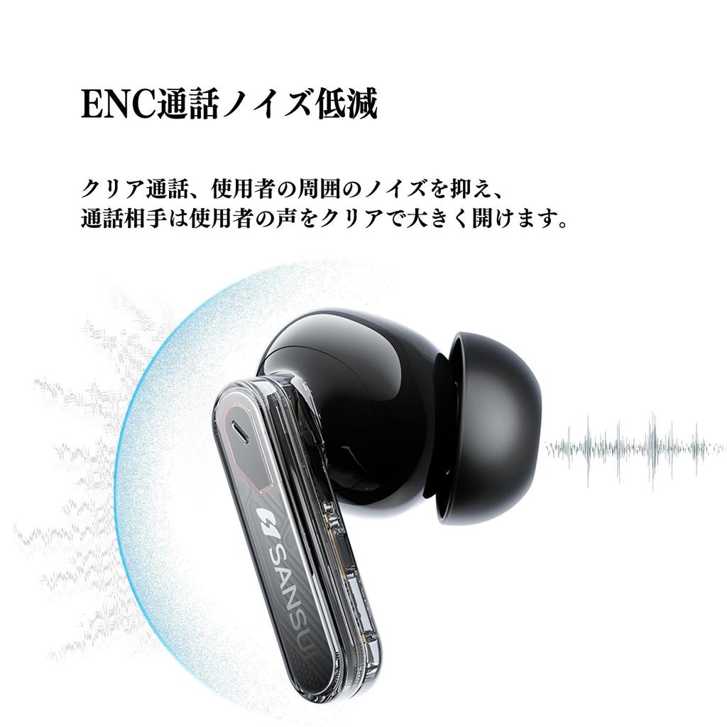 SANSUI W7 Wireless Bluetooth Noise Automatic Playback Fast Compact and Perfect for and Gaming Earphones, 5.4, Cancelling, Pairing, IPX4, Ultra-Long