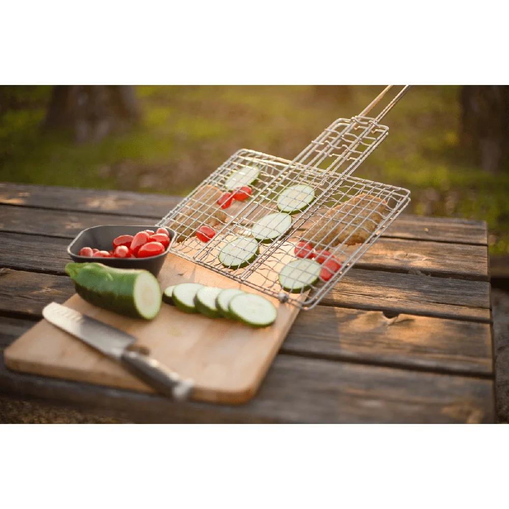 Deluxe Broiler Grilling Steaks Fish Vegetables Campfire Cooking Chrome Plated Large Grill Surface Locking Handle Durable Outdoor