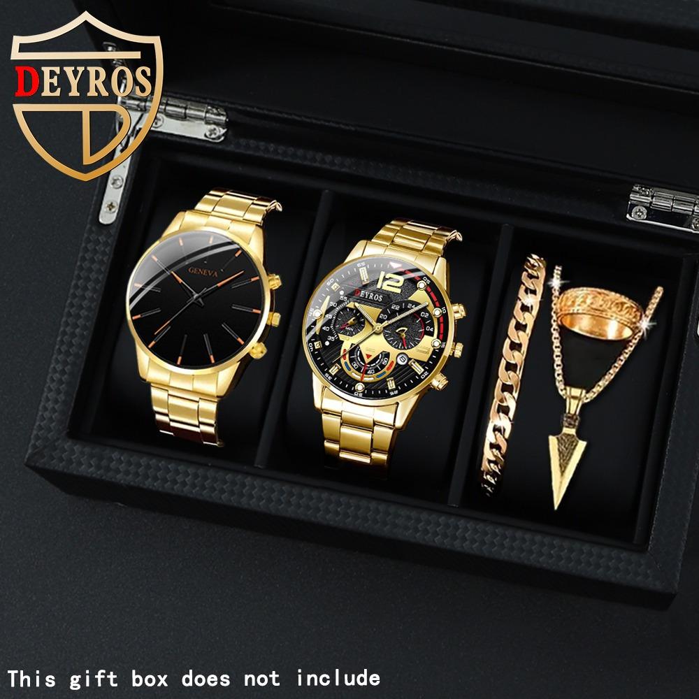 

5Pieces/Set,Men s Watch Set, Fashion Classic Quartz Men s Watch, Necklace, Ring, Bracelet Men s Jewelry Set, Ideal Gift for Men. No золотистый