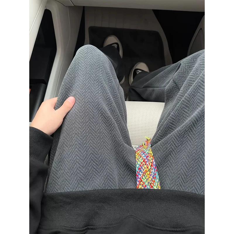 Chenier Heavy Sweatpants Men's Autumn Wheat Pattern Jacquard Design Pants Loose Straight Large Size Casual Pants