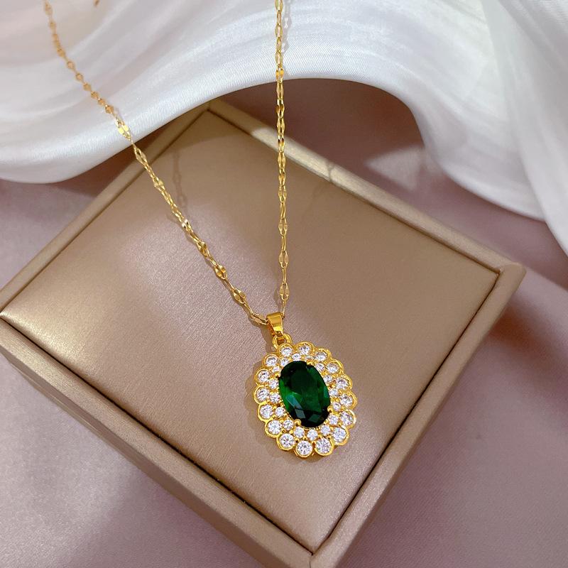 

Ожерелье-чокер из нержавеющей стали 316L для женщин, изысканное зеленое циркониевое ожерелье-цепочка на ключицу, подарки