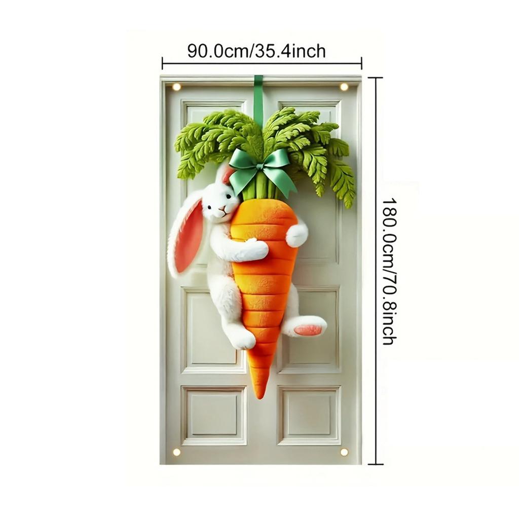 Cute Playful Easter Door Banner Rabbit Hugging Carrot Door Hanger Country-style Home Festive Door Curtain Decoration