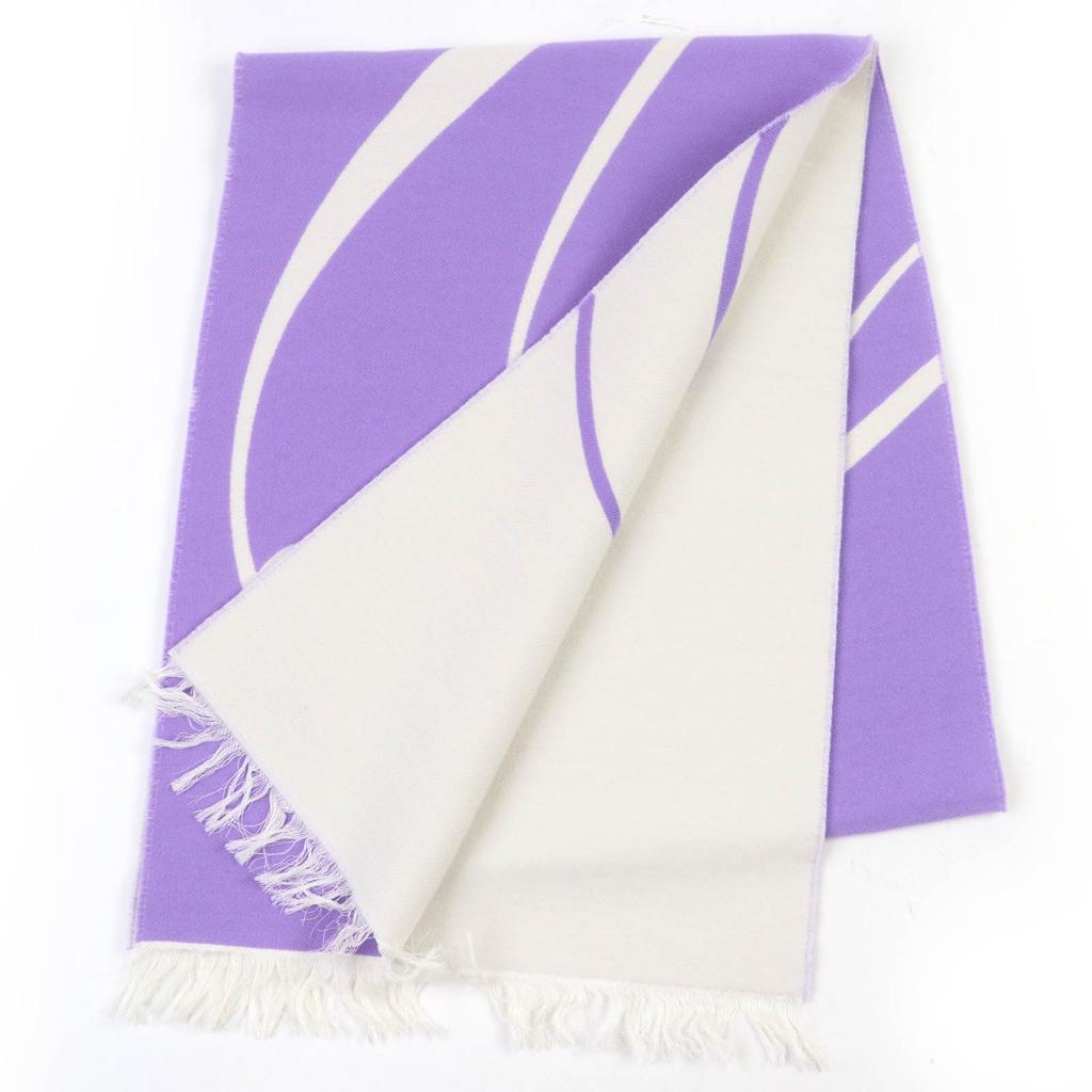 Great BURBERRY Scarf Fringed logo Ivory purple wool Women Used