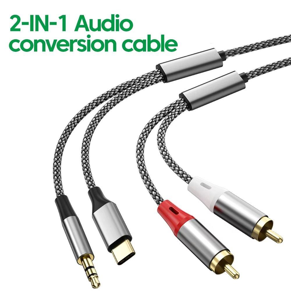 Fantastic Sound Quality 2 in 1 RCA Cable 1.3M/2.3M/5.3M Type C To 2 RCA Aux Audio Cable  Amplifier