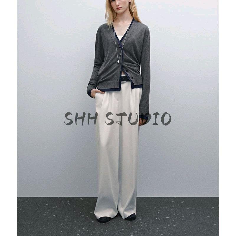 MD Spring New Women's Clothing Casual Laid-Back Style Soft Glutinous Fake Two-Piece V Neck Knitting Cardigan Tops 5674684