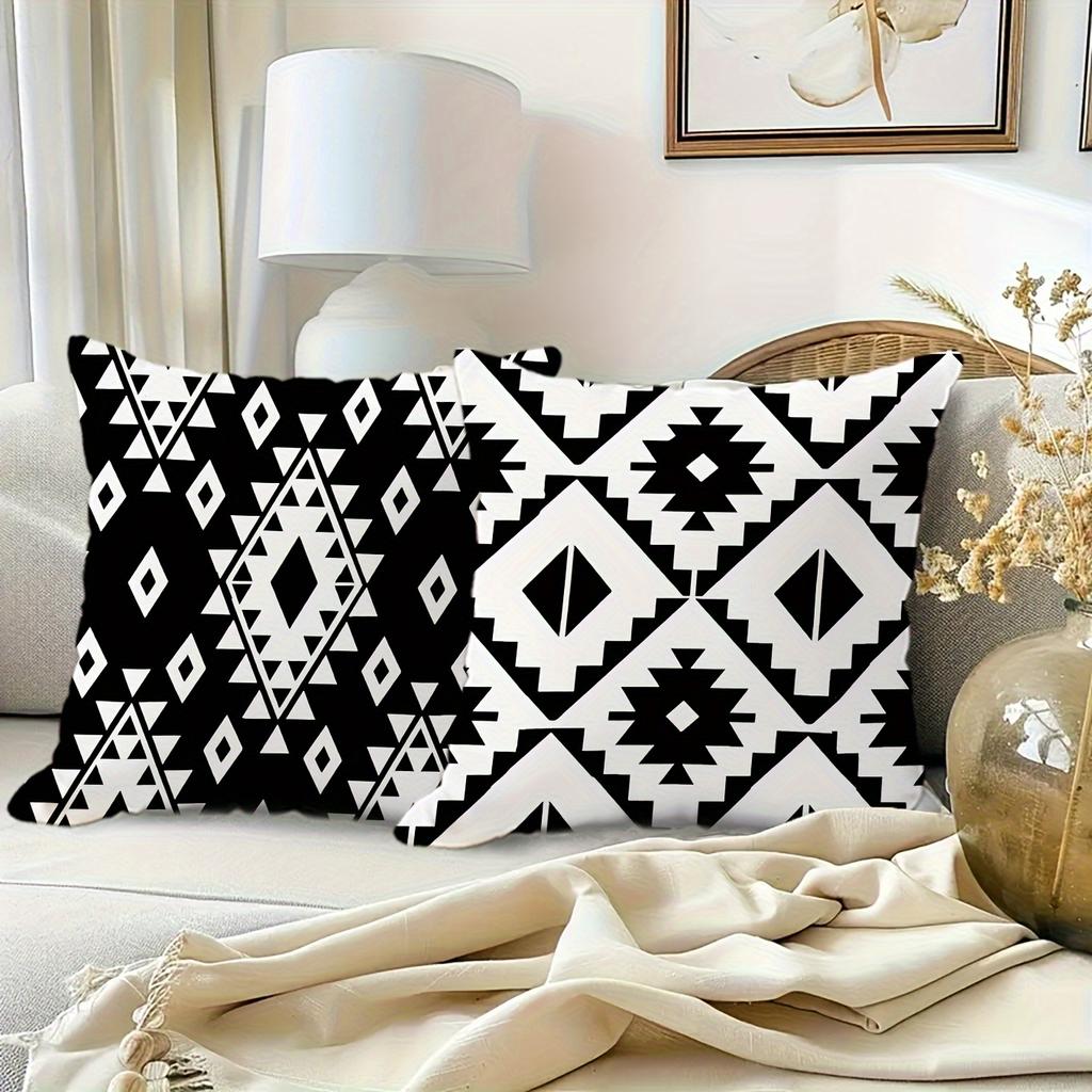 Home Decor Black And White Geometric Pattern Throw Pillow Pattern Cushion Cover Suitable For Sofa Bedroom Car Pillow Cover