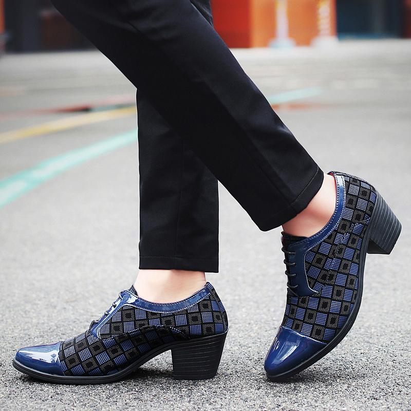Men High Heels Blue Derby Red Wedding Dress Dance Shoes Business Elevator Shoes Black Formal Tuxedo Shoes Large Size