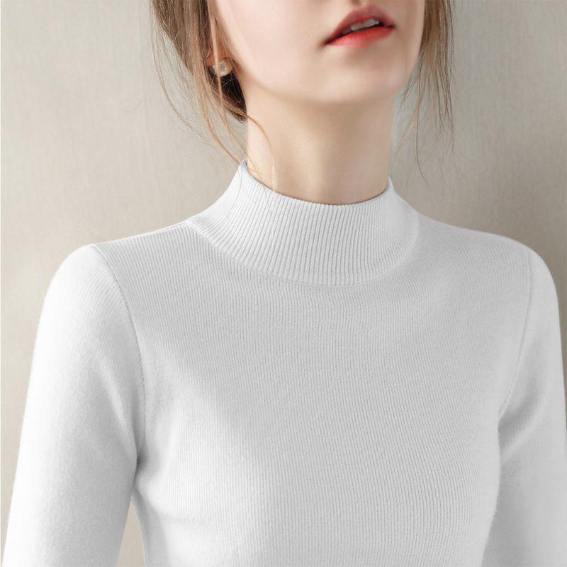 

Fancy Black Easiest for Match Long Sleeves Bottoming Shirt Inner Wear Knitting Mock Neck Sweater 2025 Spring New Top Women White (high quality fabric) 2XL