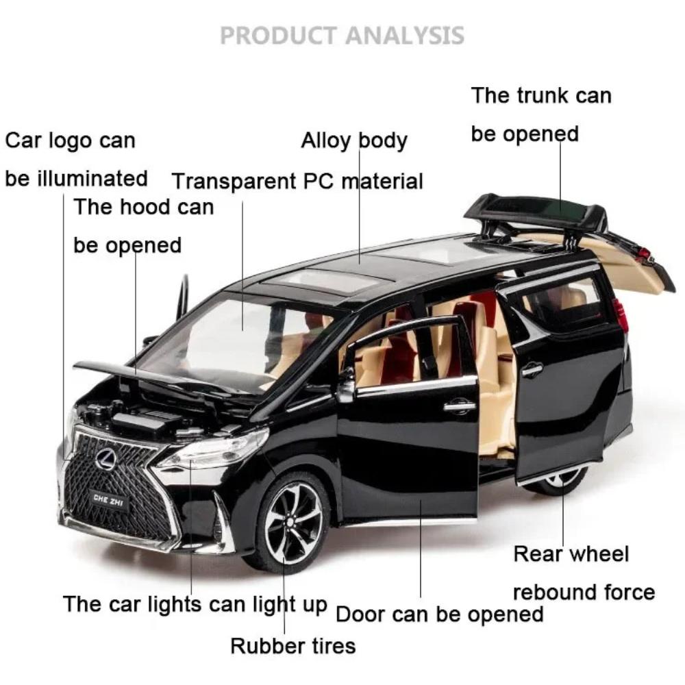 1:24 Denza D9 LM300 Car Model Toy Alloy Diecast Sound Light Pull Back Doors Opened SUV Models Collection Gift for Children