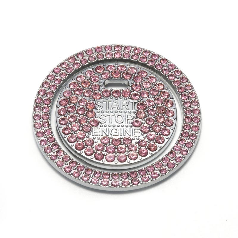 1 Set Ring and Button Car Bling One-Click Start Stop Engine Ignition Sticker Universal Crystal Rhinestone Metal Decor Cover