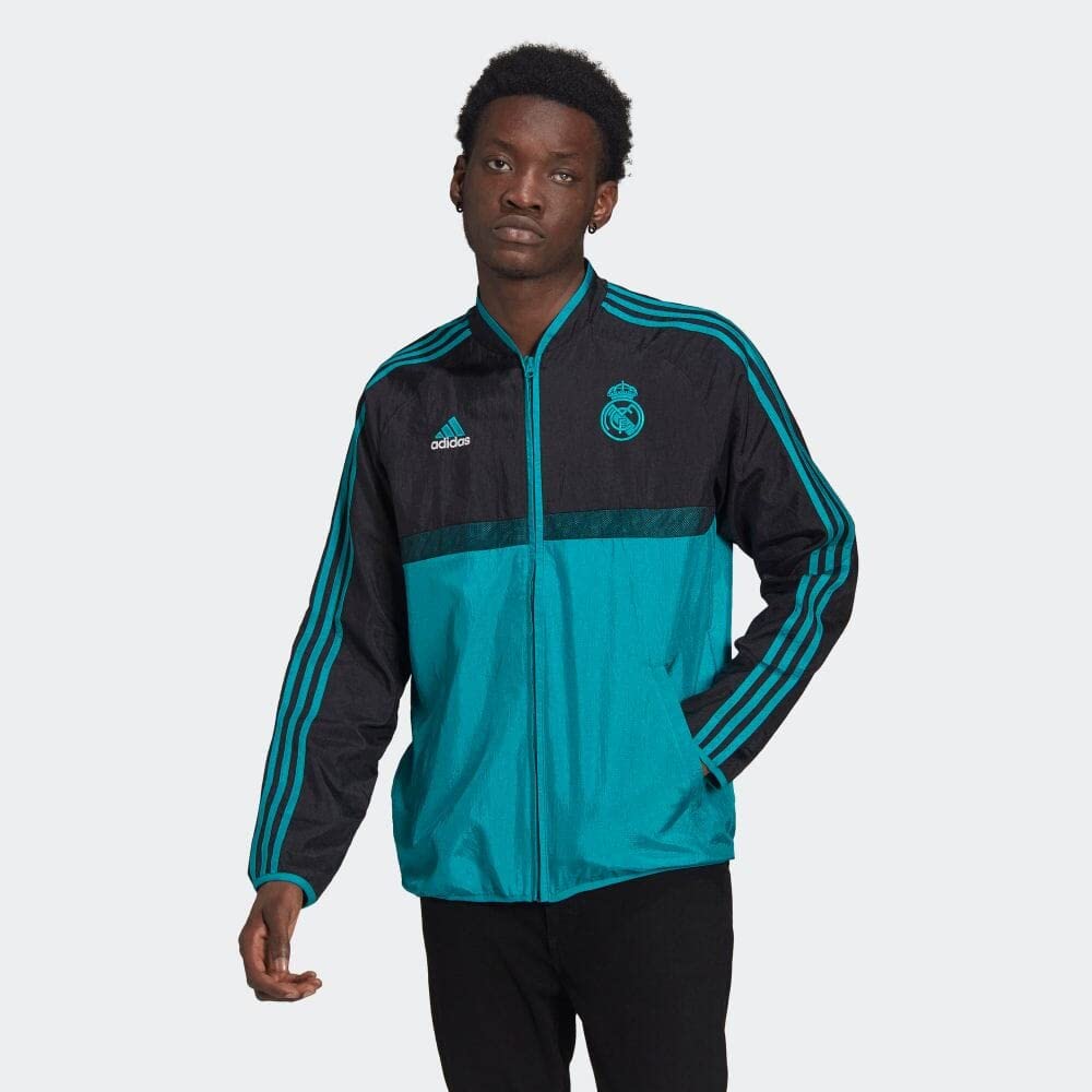 adidas Real Madrid Woven Training Size S BQ057 Mesh-Lined Jacket, (162-168cm), Black/Blast Emerald,