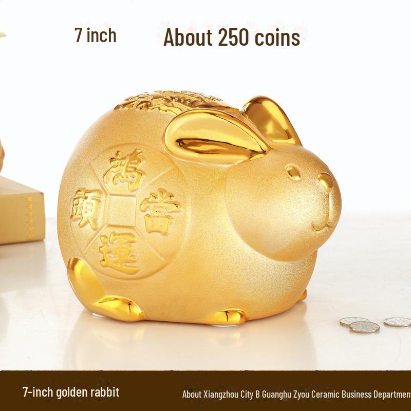Glücksbringer-Sparschwein aus Keramik, goldenes Kaninchen, kreatives Geschenk und Heimdekoration